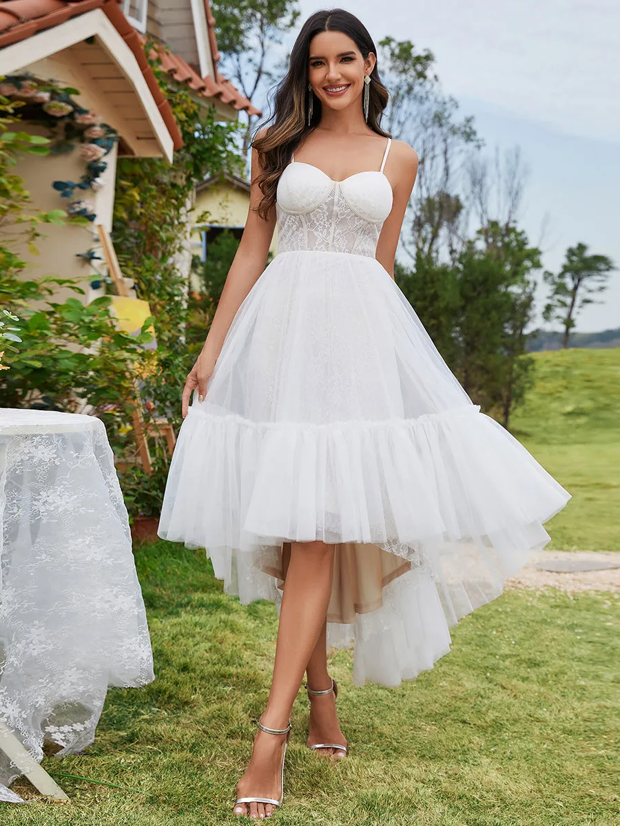 Tulle Sweetheart Spaghetti Strap High Low Wholesale Wedding Dress