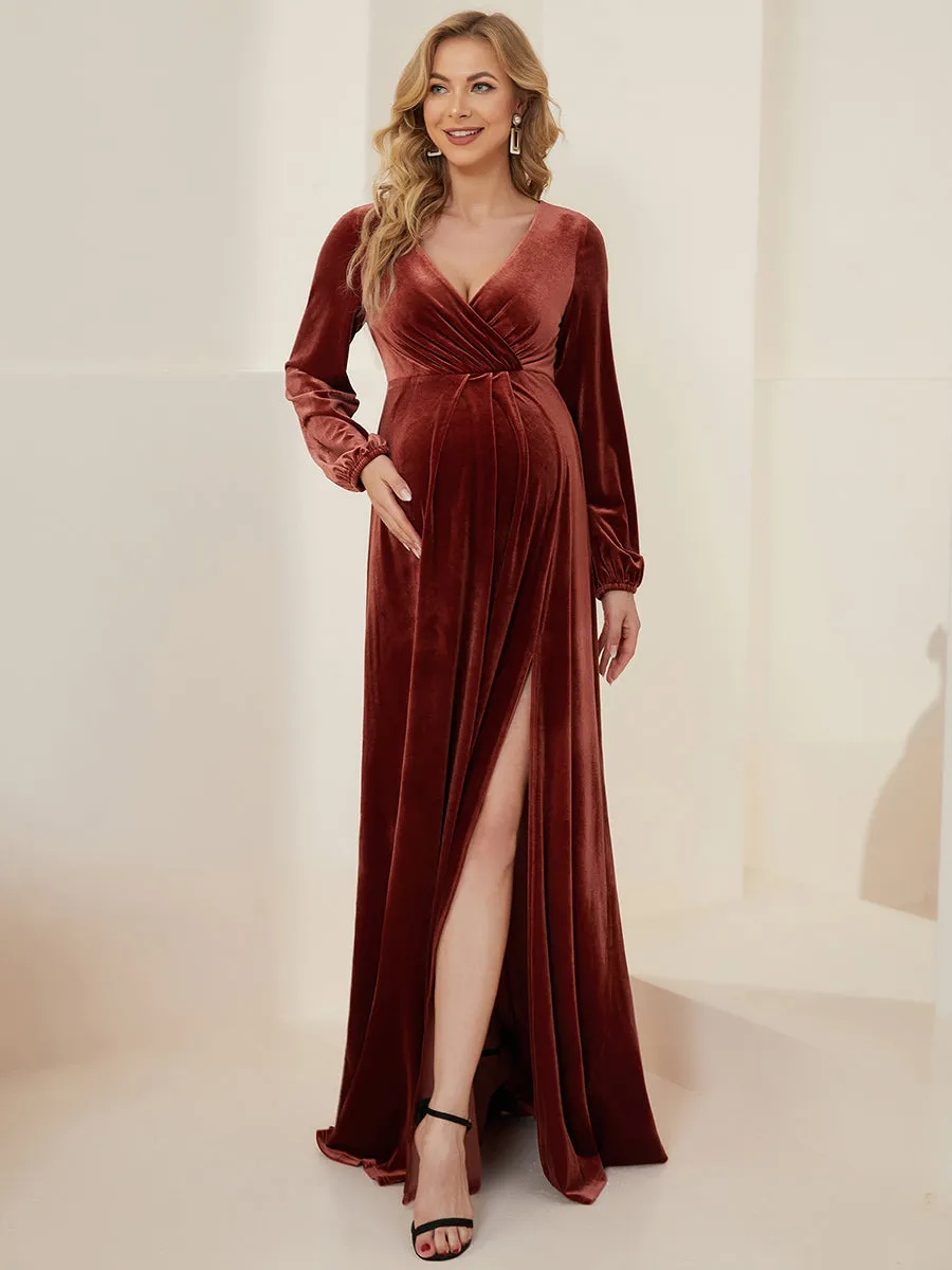 V-Neck Long Pagoda Sleeves Straight Wholesale Maternity Dresses