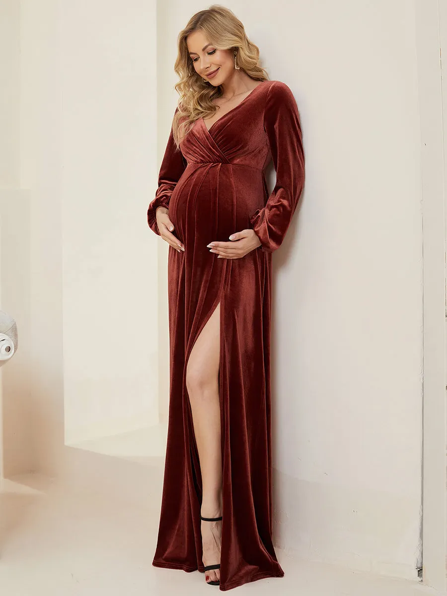 V-Neck Long Pagoda Sleeves Straight Wholesale Maternity Dresses