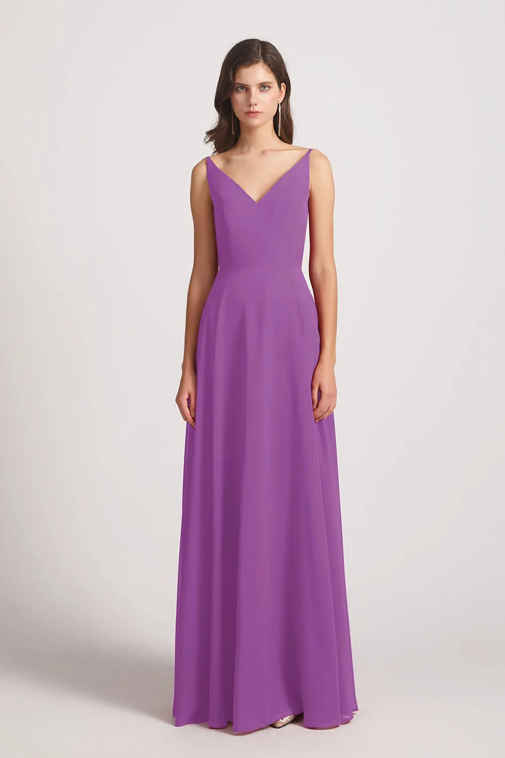 V-Neck Spaghetti Straps Chiffon Bridesmaid Dresses With Back Tie (AF0002)