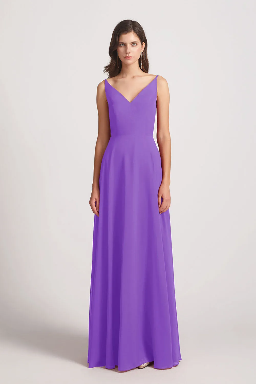 V-Neck Spaghetti Straps Chiffon Bridesmaid Dresses With Back Tie (AF0002)