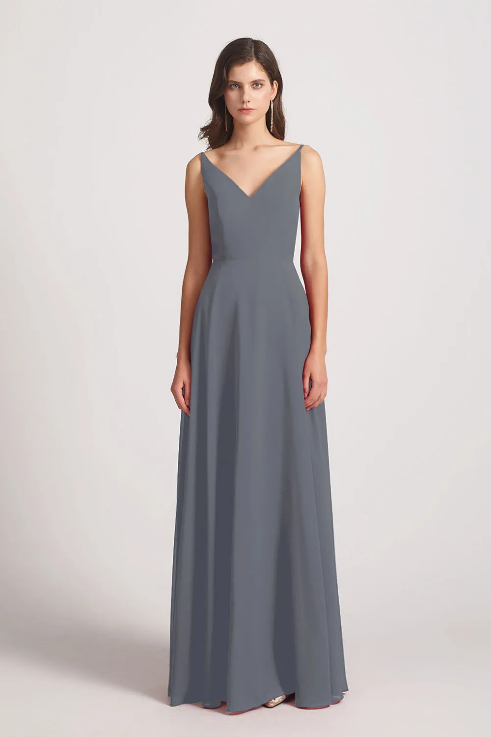 V-Neck Spaghetti Straps Chiffon Bridesmaid Dresses With Back Tie (AF0002)