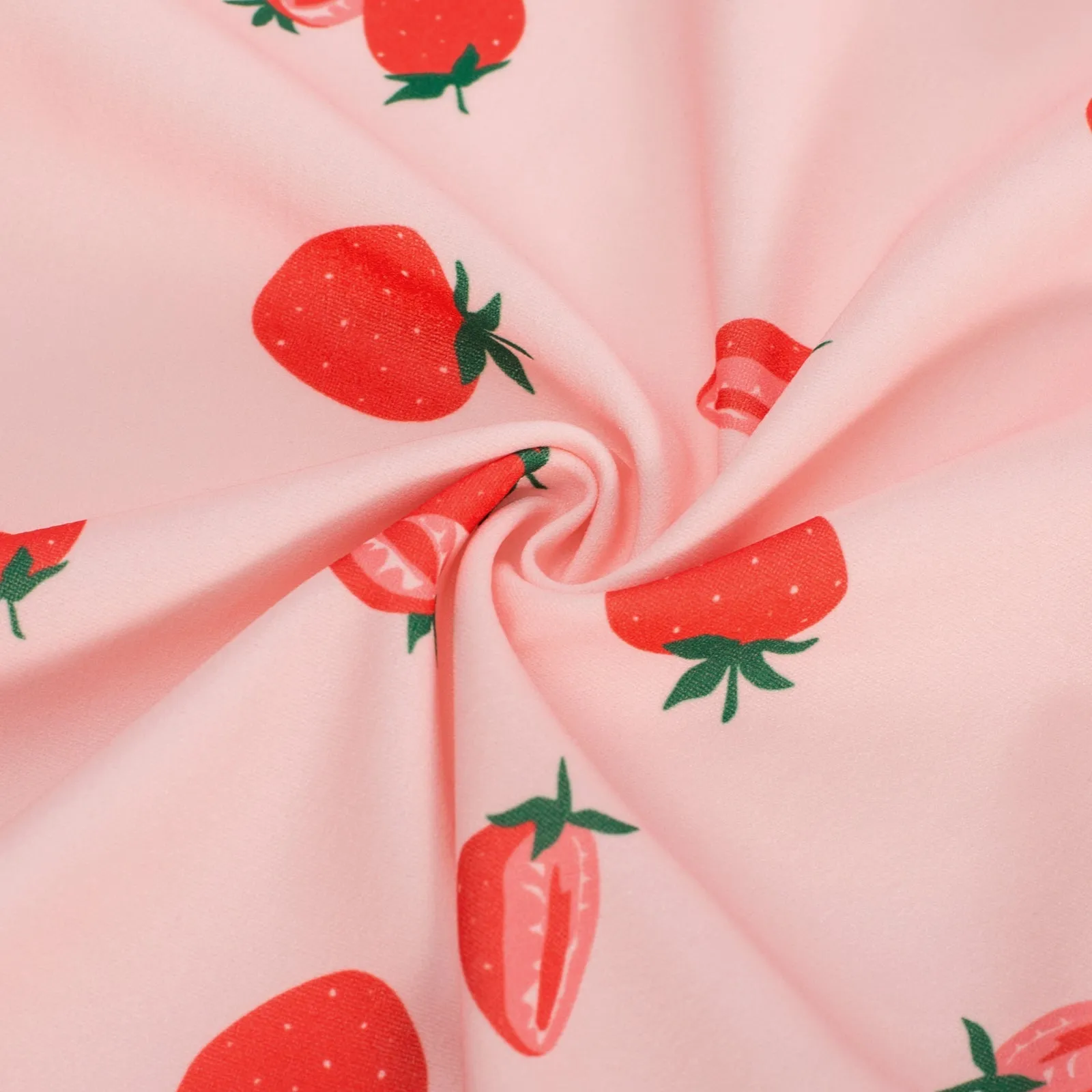 Vintage Strawberry Pattern A-Line Swing Dress Keyhole Tie Dress Round Neck Work Dress Tea Dress