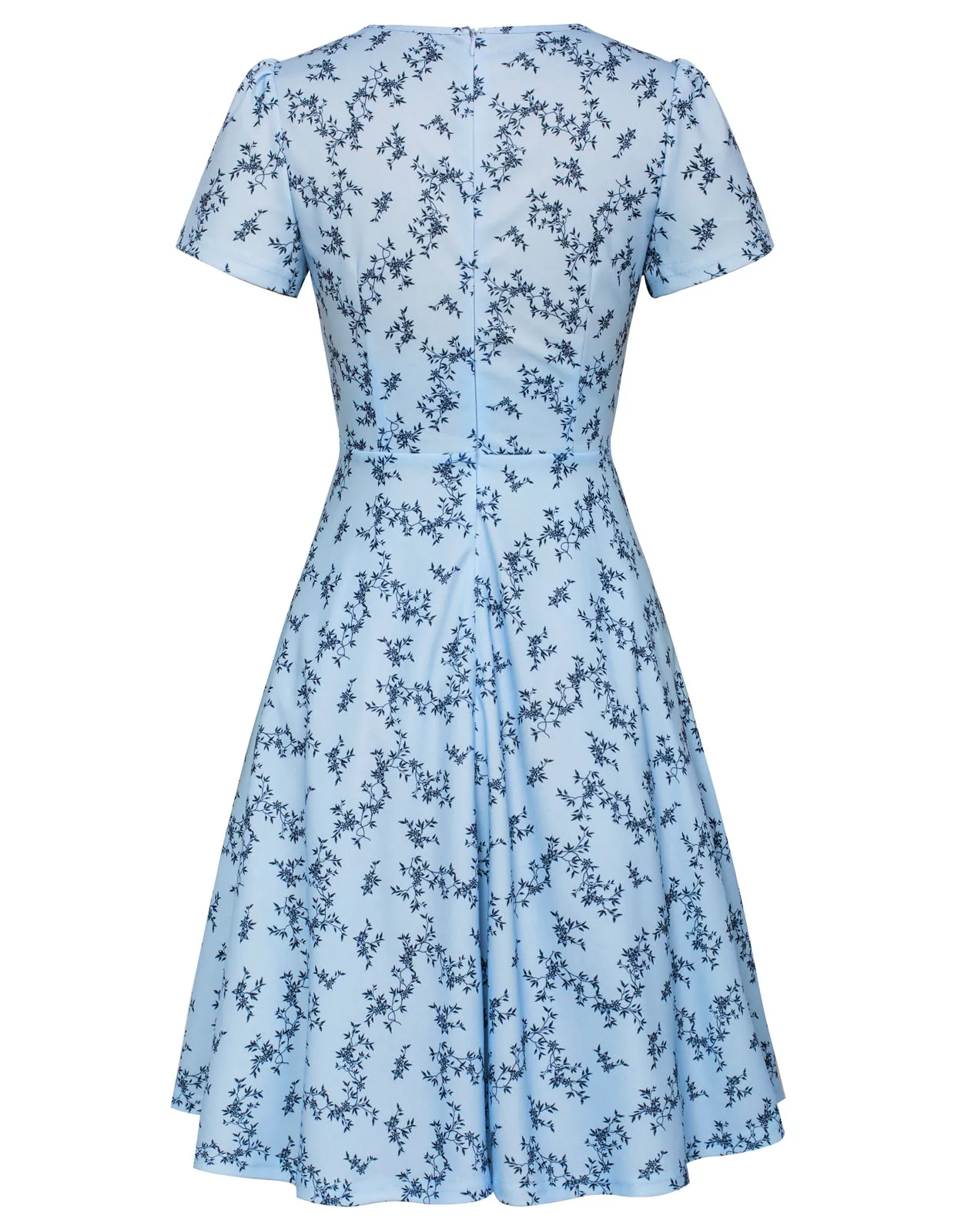 Vintage Strawberry Pattern A-Line Swing Dress Keyhole Tie Dress Round Neck Work Dress Tea Dress