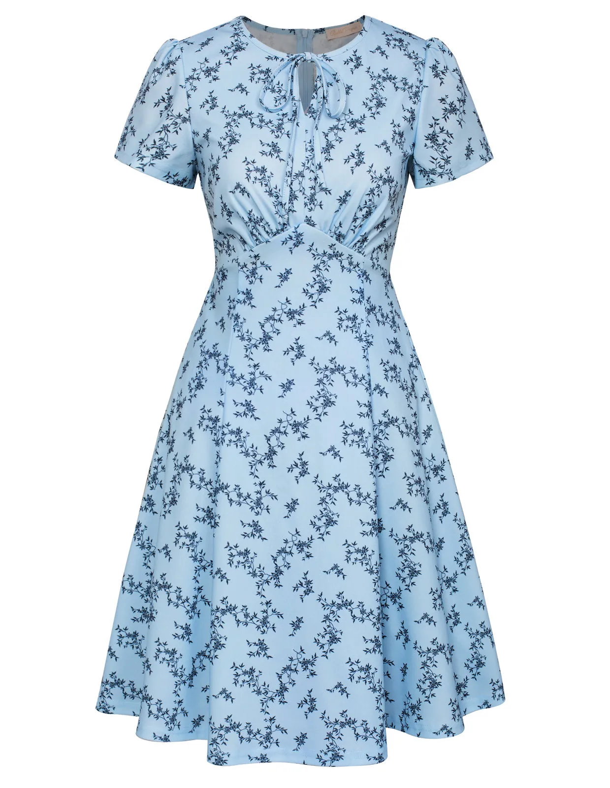 Vintage Strawberry Pattern A-Line Swing Dress Keyhole Tie Dress Round Neck Work Dress Tea Dress