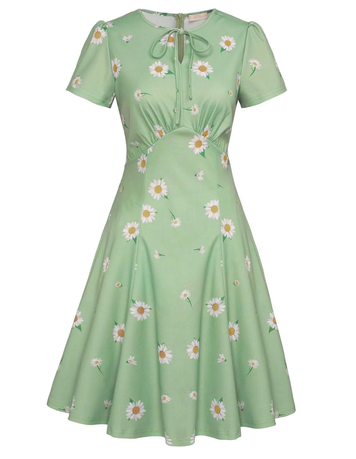 Vintage Strawberry Pattern A-Line Swing Dress Keyhole Tie Dress Round Neck Work Dress Tea Dress