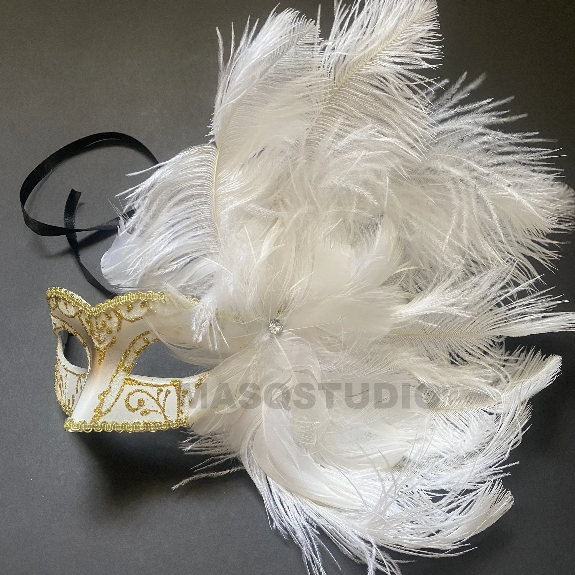 White Feather Mask Costume Carnival dress up Parade Birthday Dance Prom Eye Wear