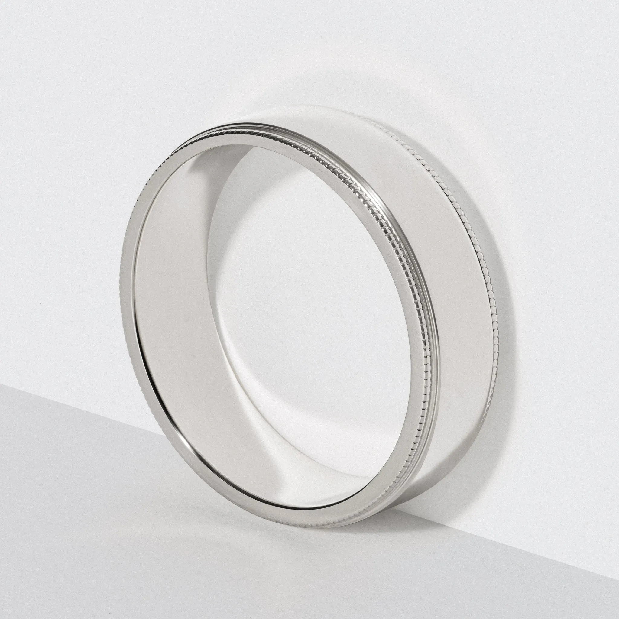 White Gold Flat Milgrain Wedding Band - Polished 6mm