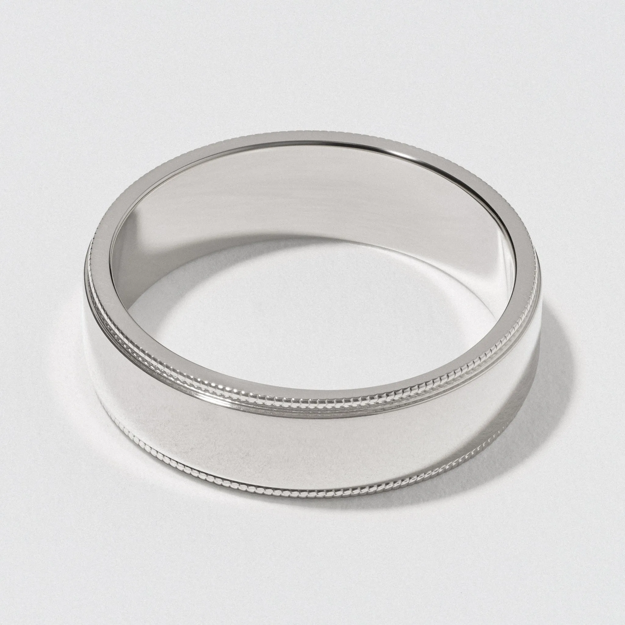 White Gold Flat Milgrain Wedding Band - Polished 6mm