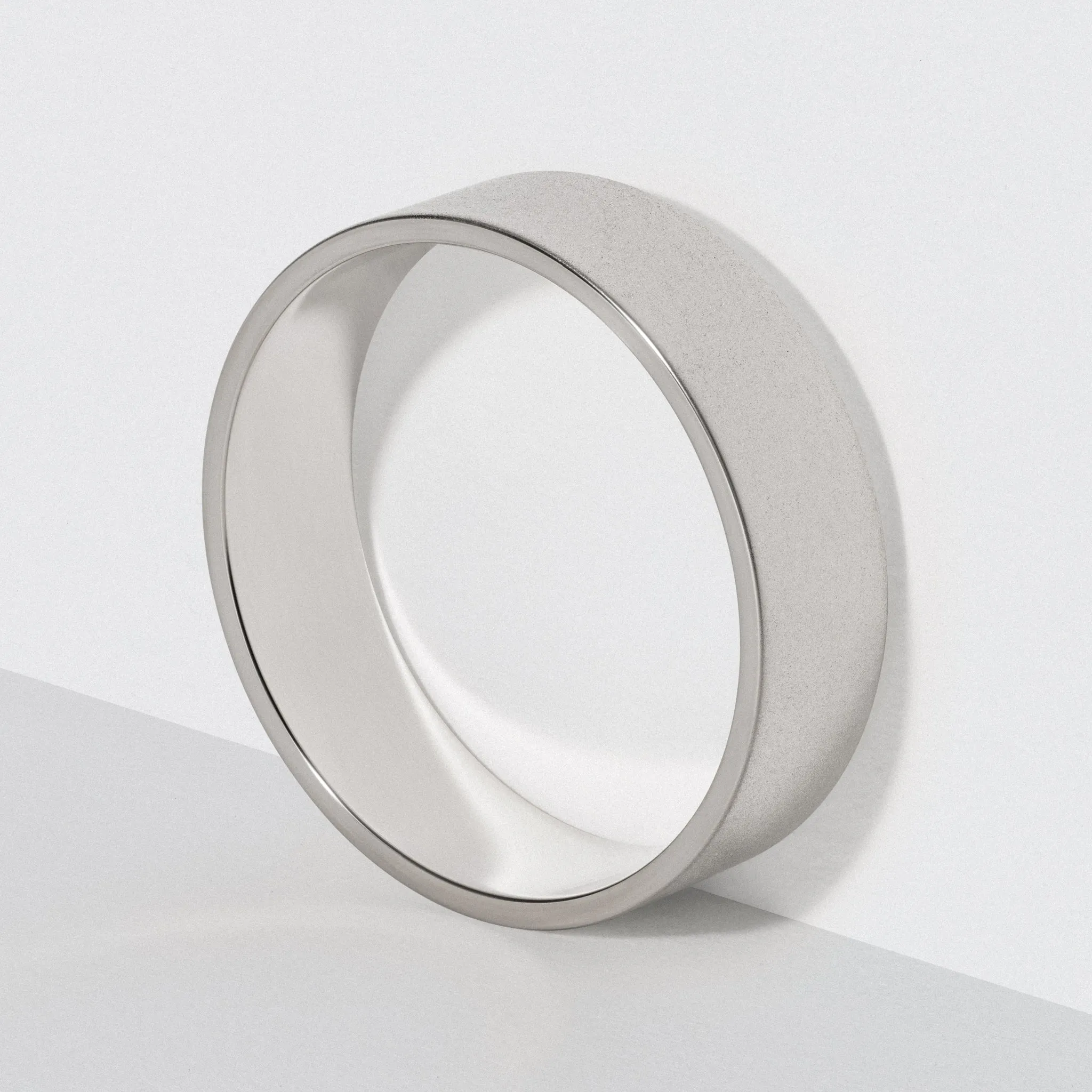 White Gold Flat Wedding Band - Matte 6mm