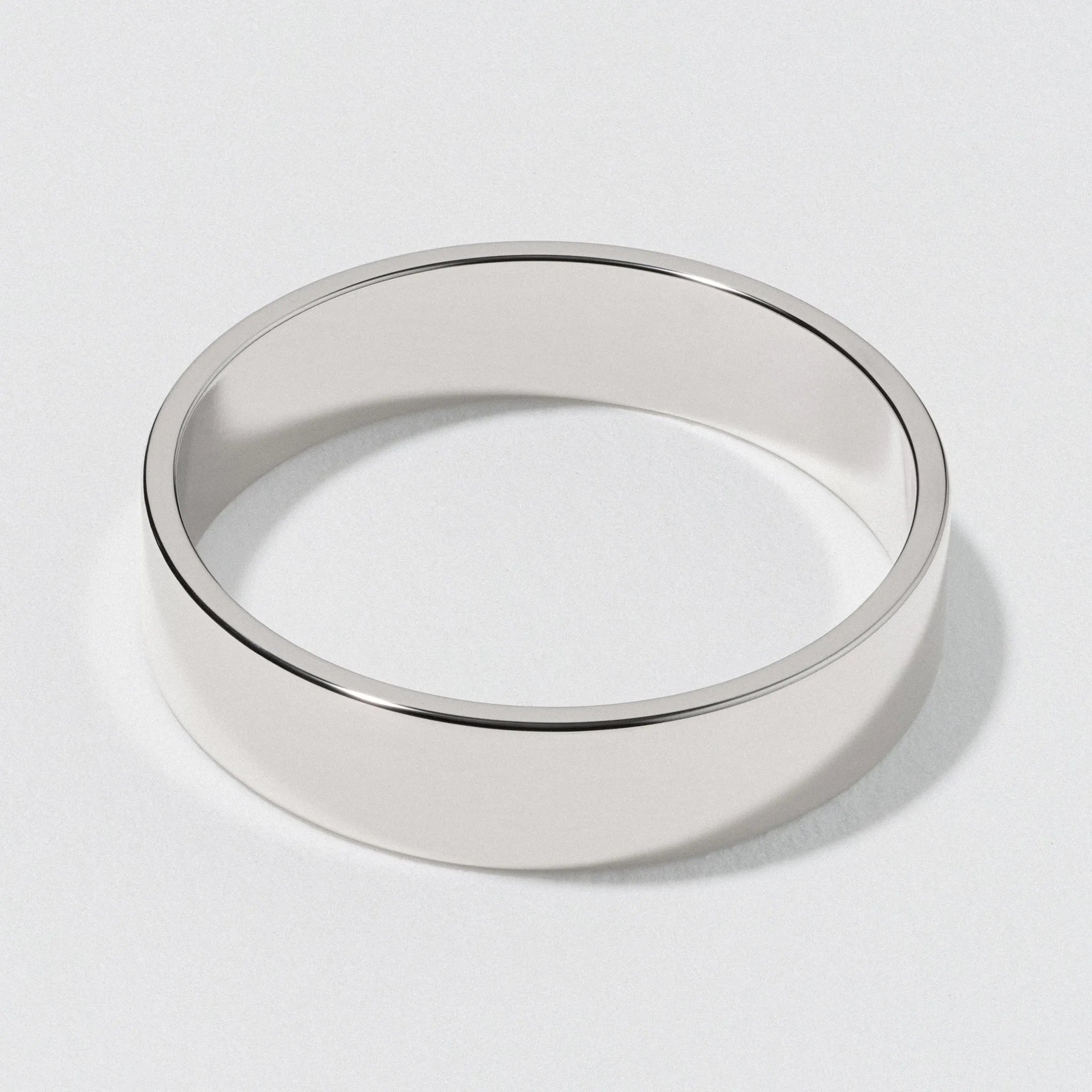 White Gold Flat Wedding Band - Polished 5mm