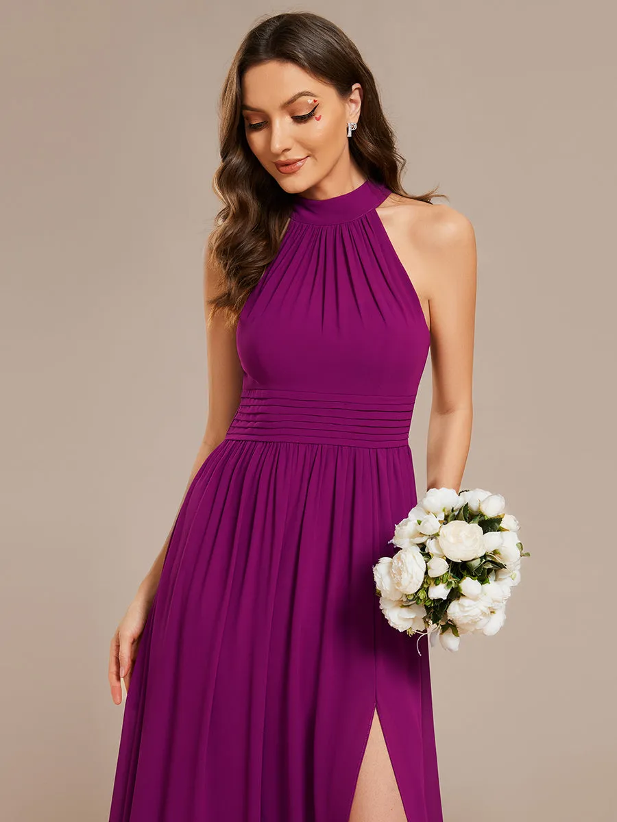 Wholesale Chiffon Halter Neckline Sleeveless Evening Dresses