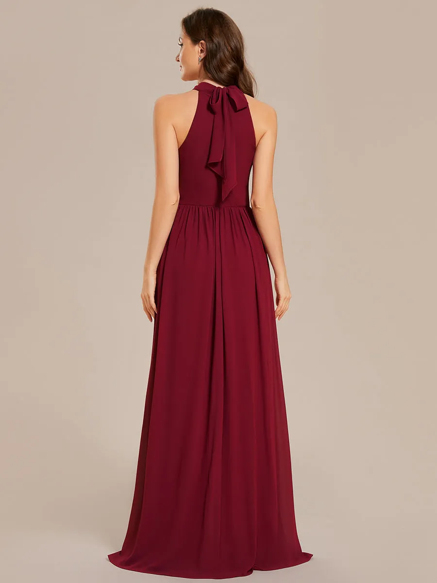 Wholesale Chiffon Halter Neckline Sleeveless Evening Dresses