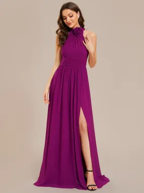 Wholesale Chiffon Halter Neckline Sleeveless Evening Dresses