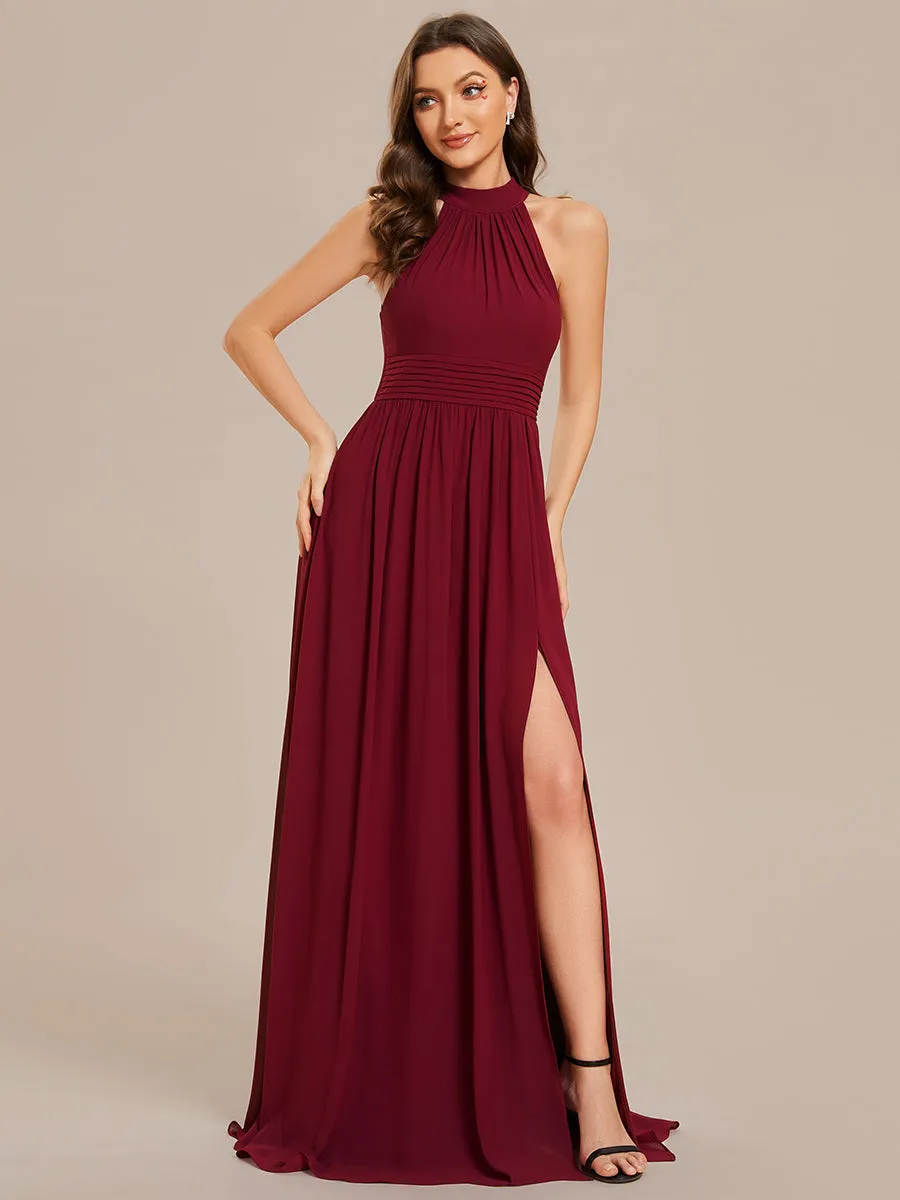 Wholesale Chiffon Halter Neckline Sleeveless Evening Dresses