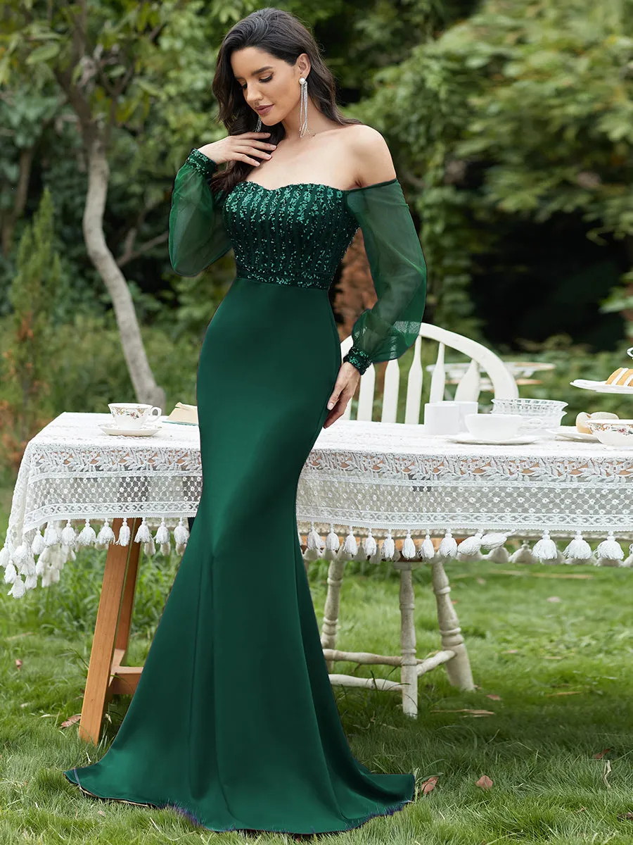 Women's Fashion Off Shoulder Sequin Wholesale Evening Dresses