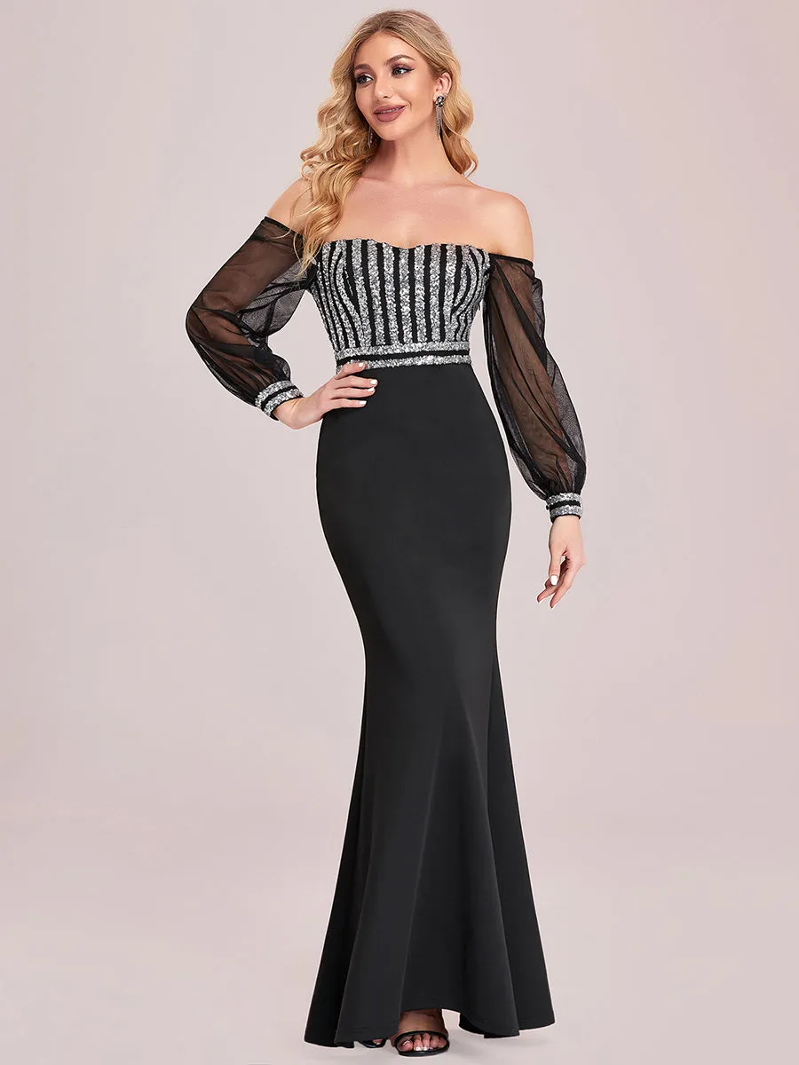 Women's Fashion Off Shoulder Sequin Wholesale Evening Dresses