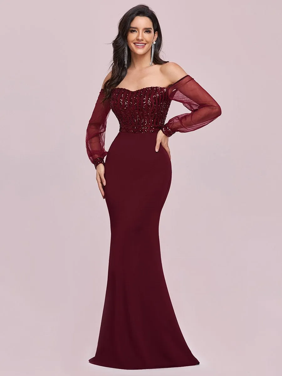 Women's Fashion Off Shoulder Sequin Wholesale Evening Dresses