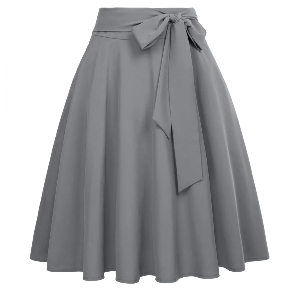 Women's High Waist A-Line Pockets Skirt Skater Flared Midi Skirt Vinage Skirt