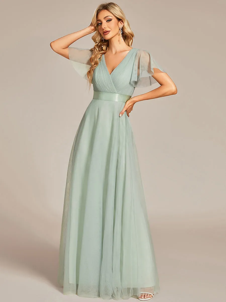 Women's Pretty V-Neck A-Line Floor-Length Wholesale Bridesmaid Dresses