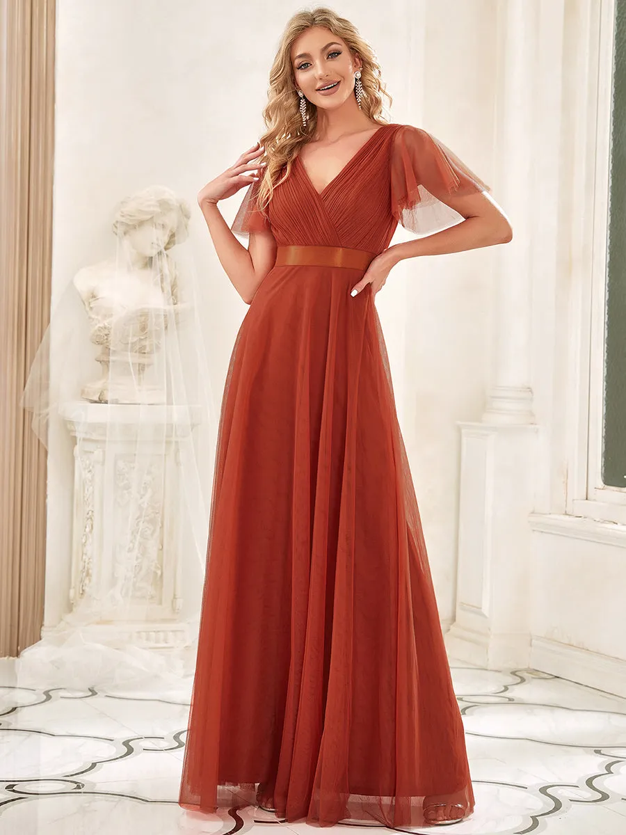 Women's Pretty V-Neck A-Line Floor-Length Wholesale Bridesmaid Dresses