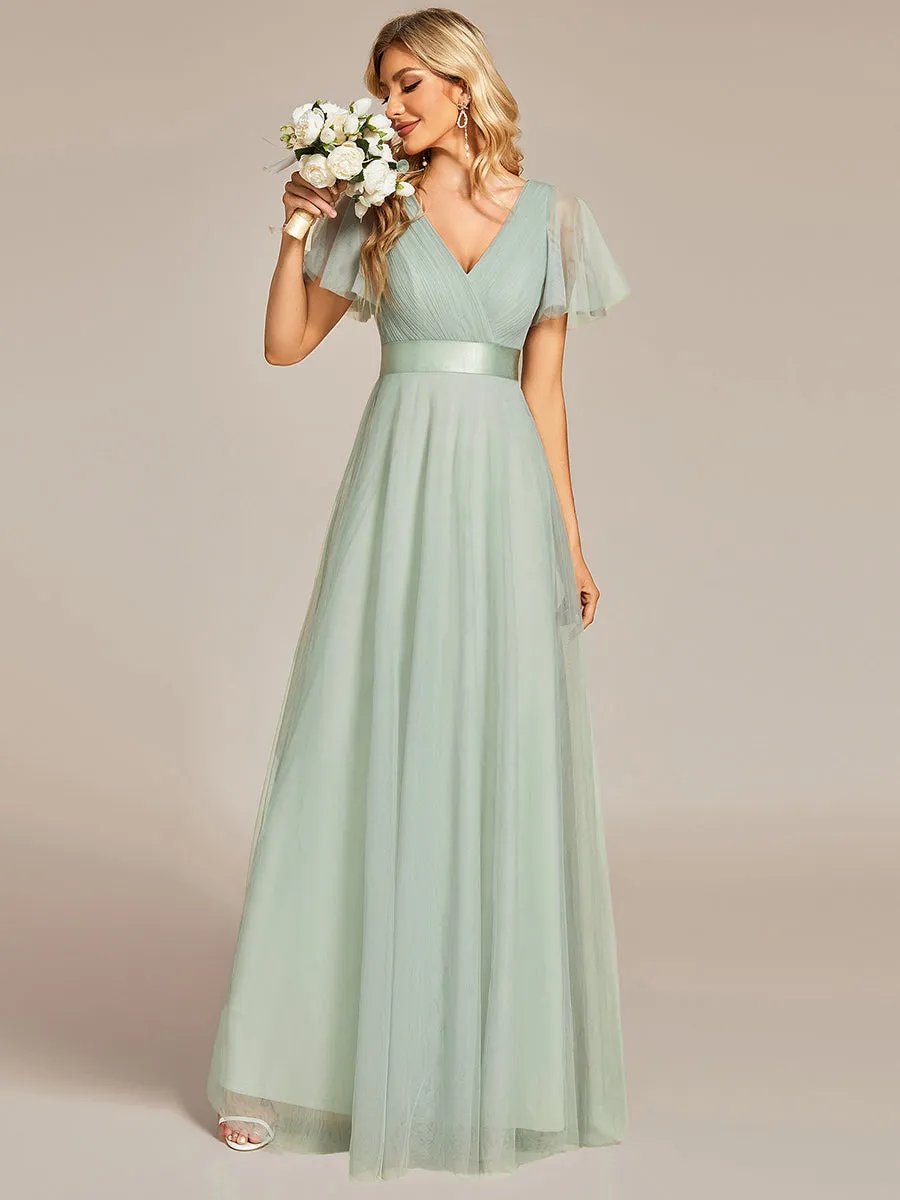 Women's Pretty V-Neck A-Line Floor-Length Wholesale Bridesmaid Dresses