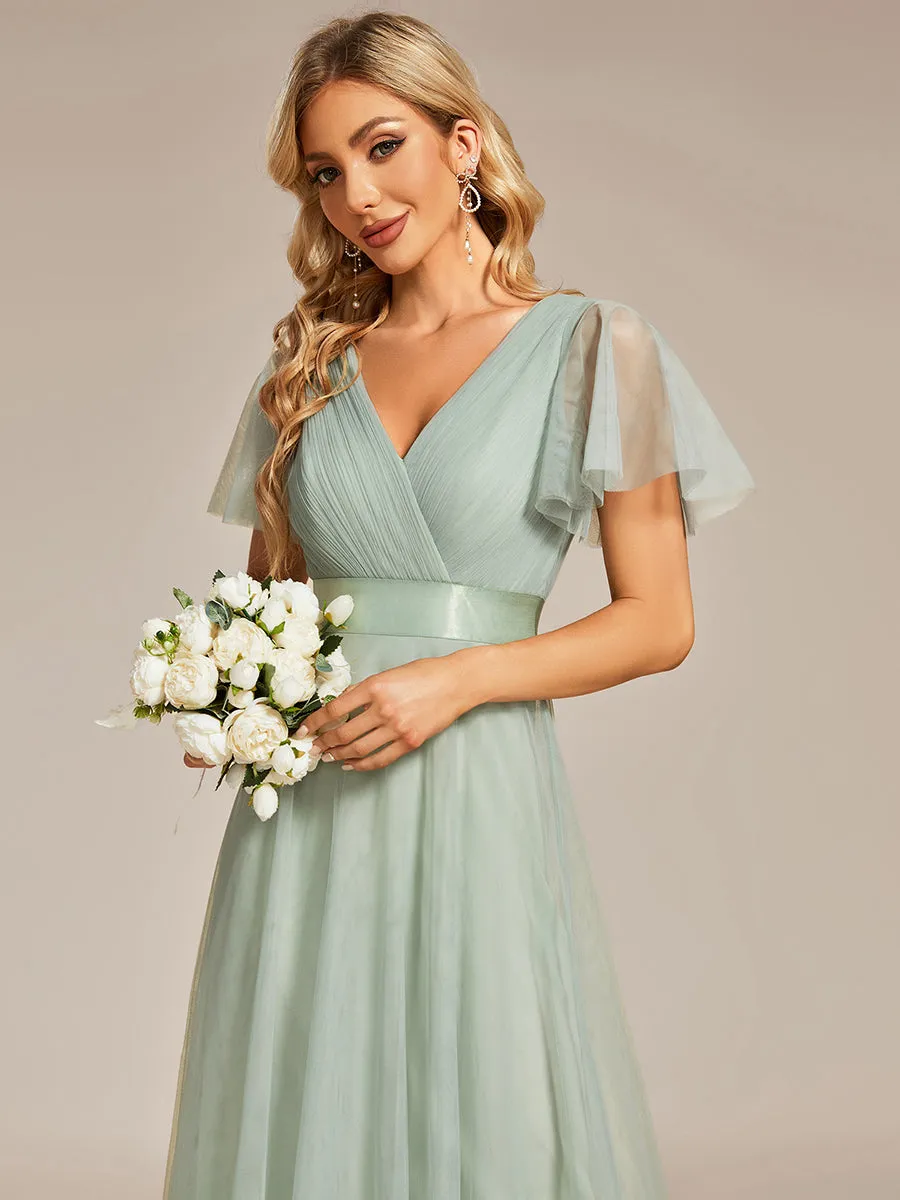 Women's Pretty V-Neck A-Line Floor-Length Wholesale Bridesmaid Dresses