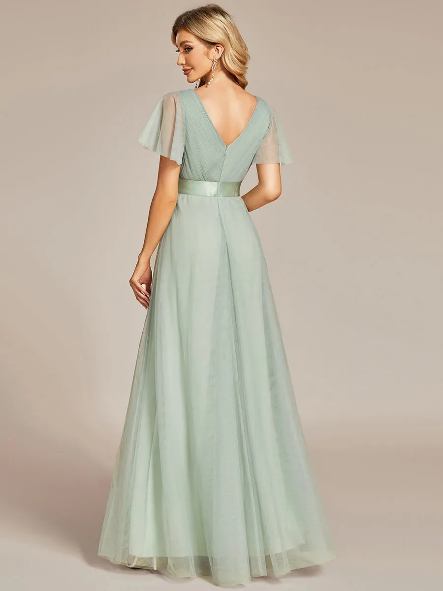 Women's Pretty V-Neck A-Line Floor-Length Wholesale Bridesmaid Dresses