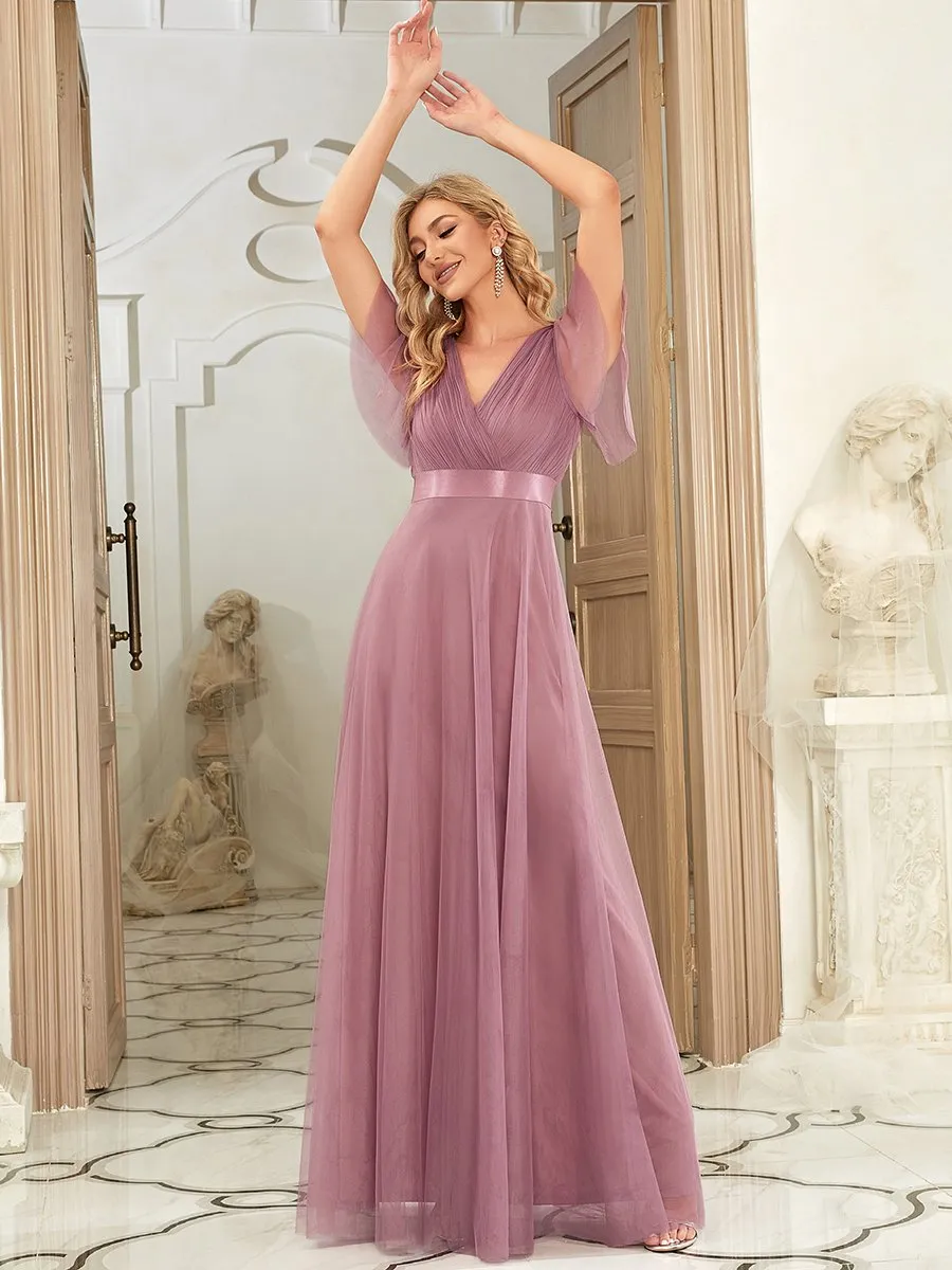 Women's Pretty V-Neck A-Line Floor-Length Wholesale Bridesmaid Dresses