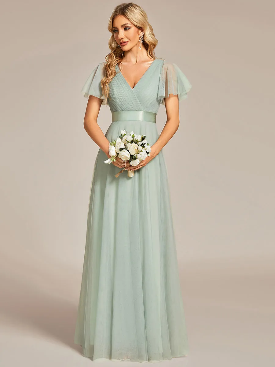 Women's Pretty V-Neck A-Line Floor-Length Wholesale Bridesmaid Dresses