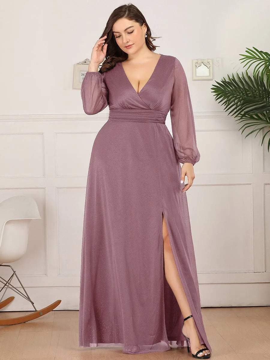 Women's Sexy V-Neck Shiny Wholesale Plus Size Evening Dresses