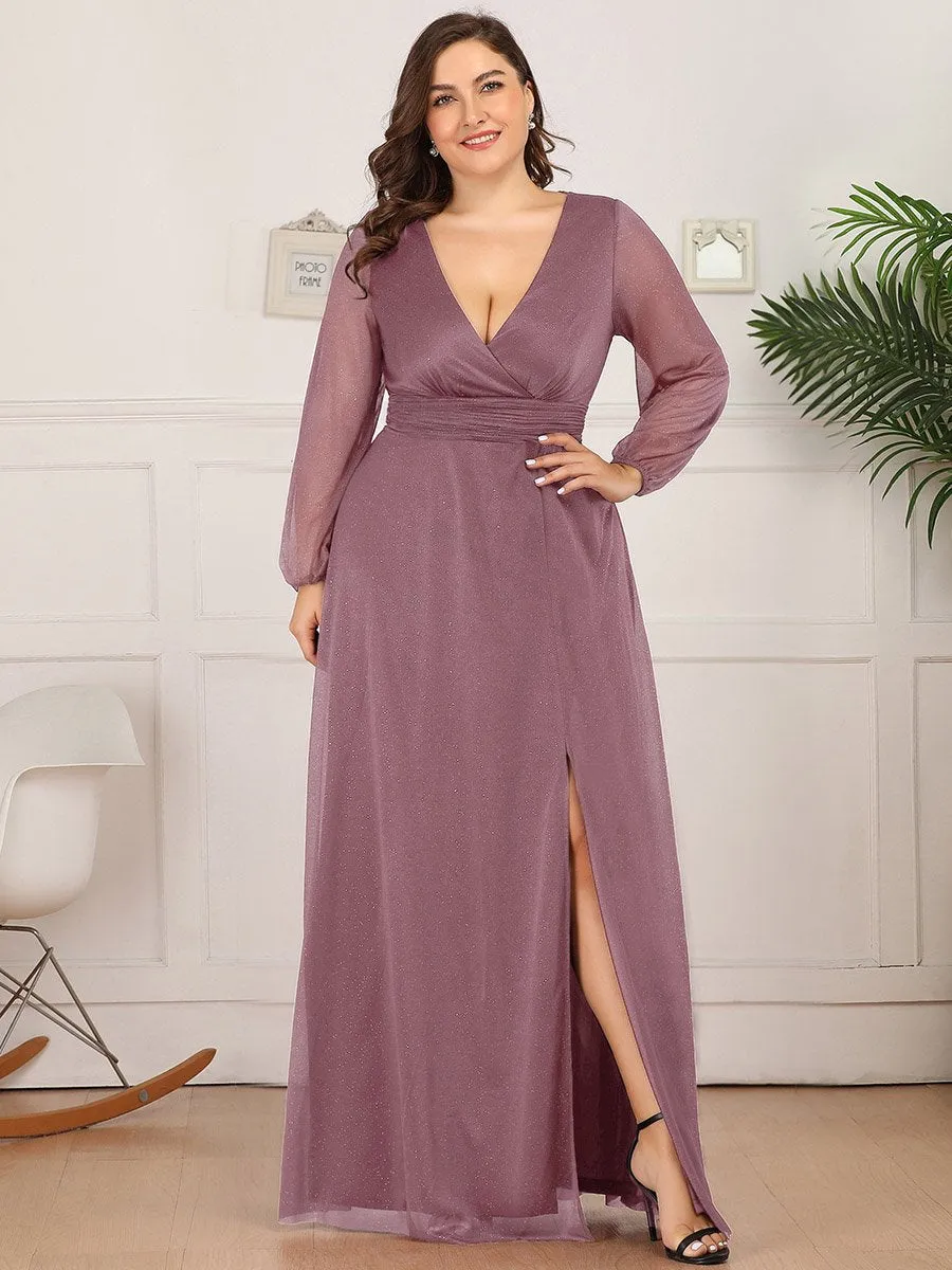 Women's Sexy V-Neck Shiny Wholesale Plus Size Evening Dresses