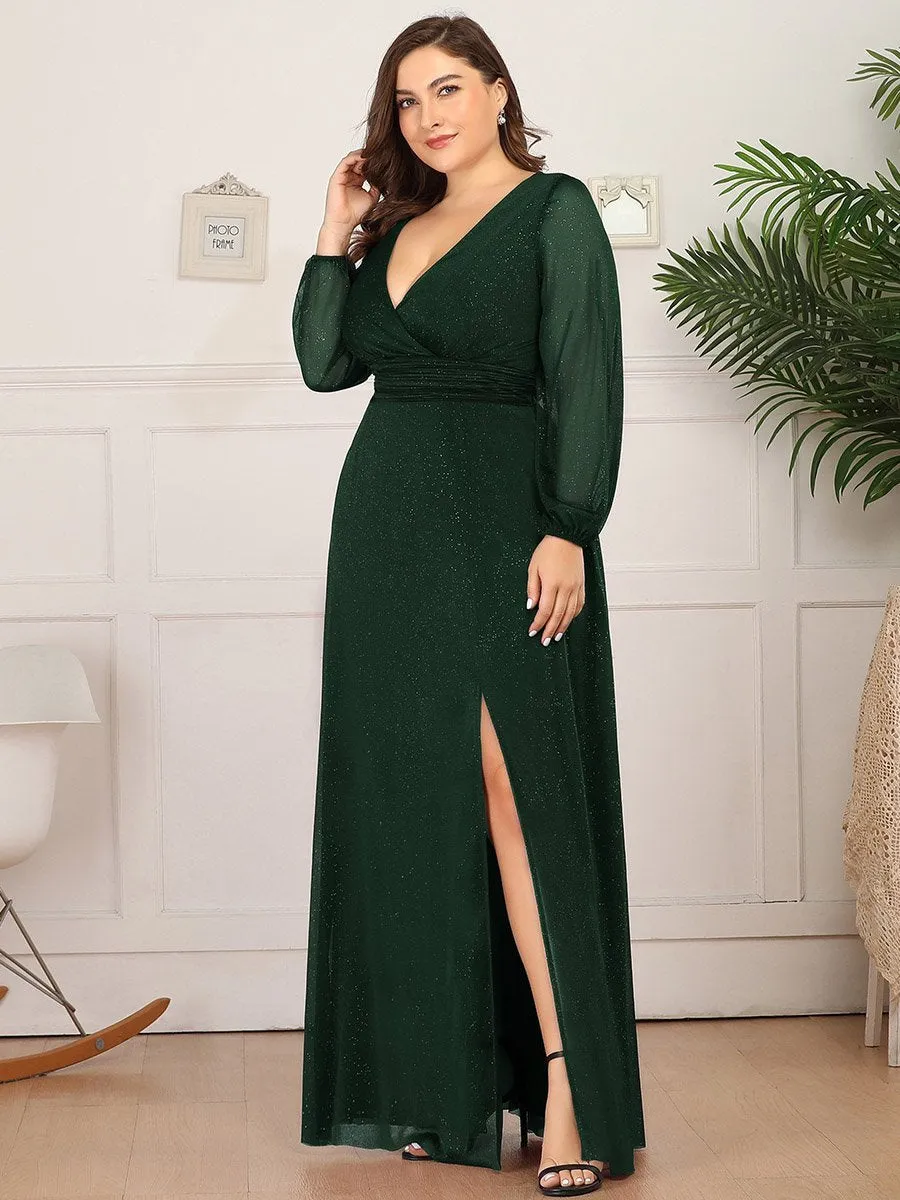 Women's Sexy V-Neck Shiny Wholesale Plus Size Evening Dresses