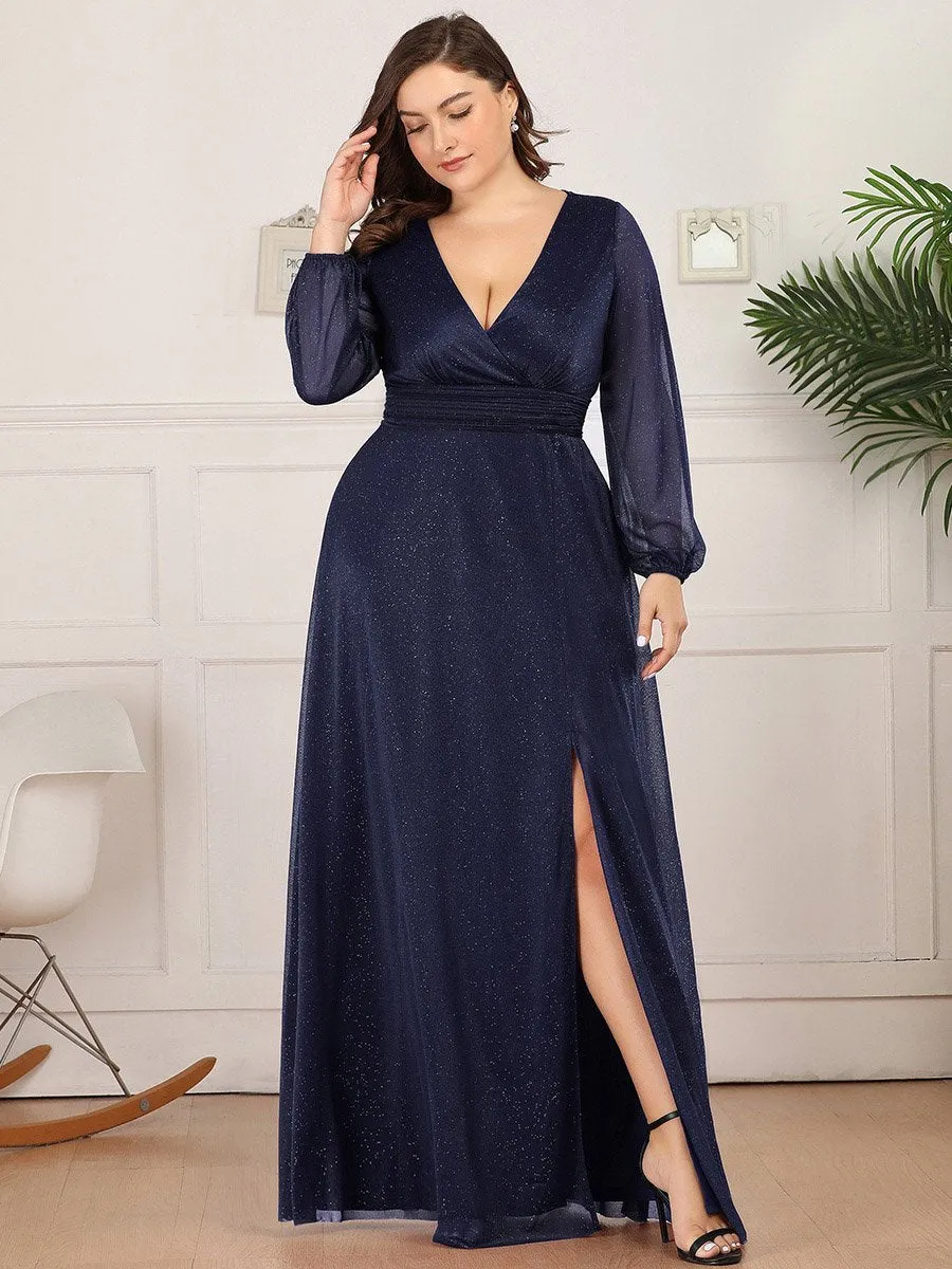 Women's Sexy V-Neck Shiny Wholesale Plus Size Evening Dresses