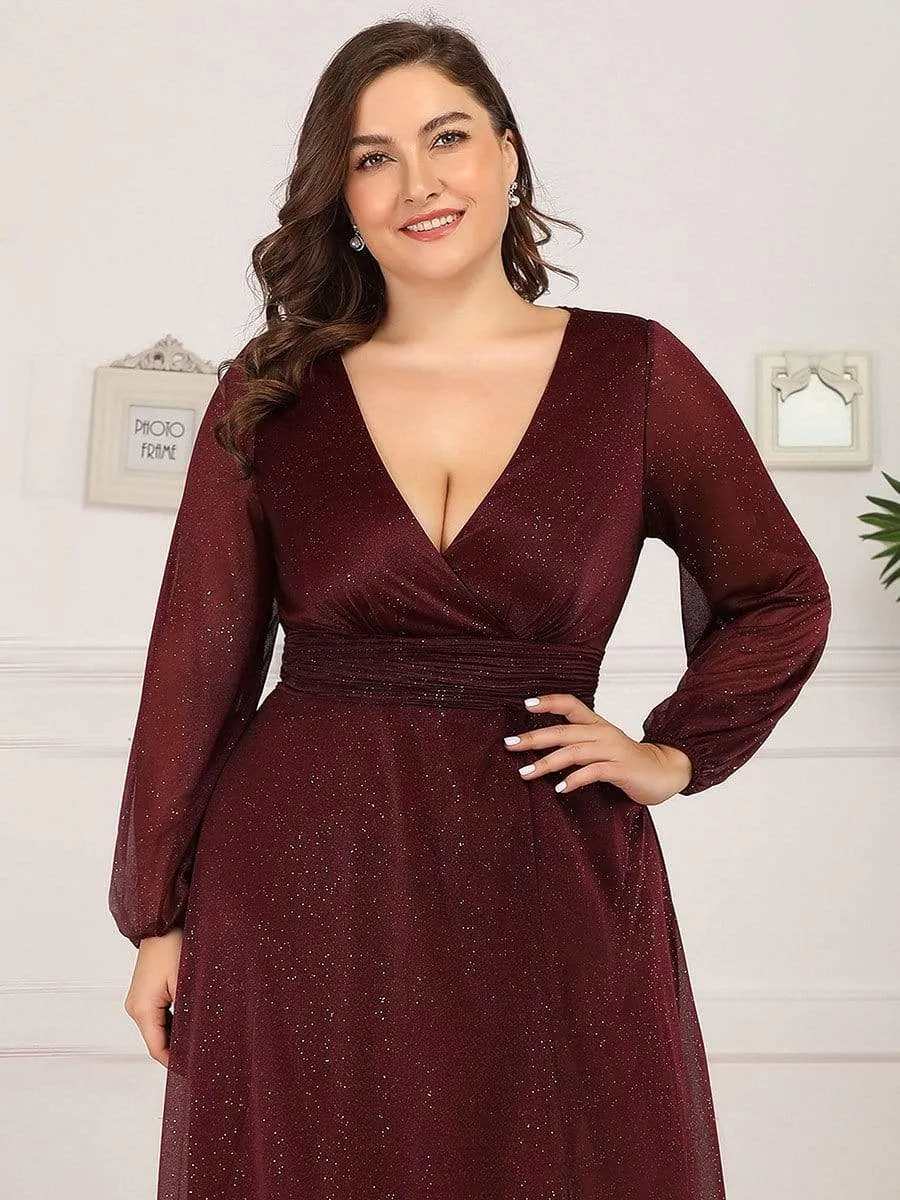 Women's Sexy V-Neck Shiny Wholesale Plus Size Evening Dresses