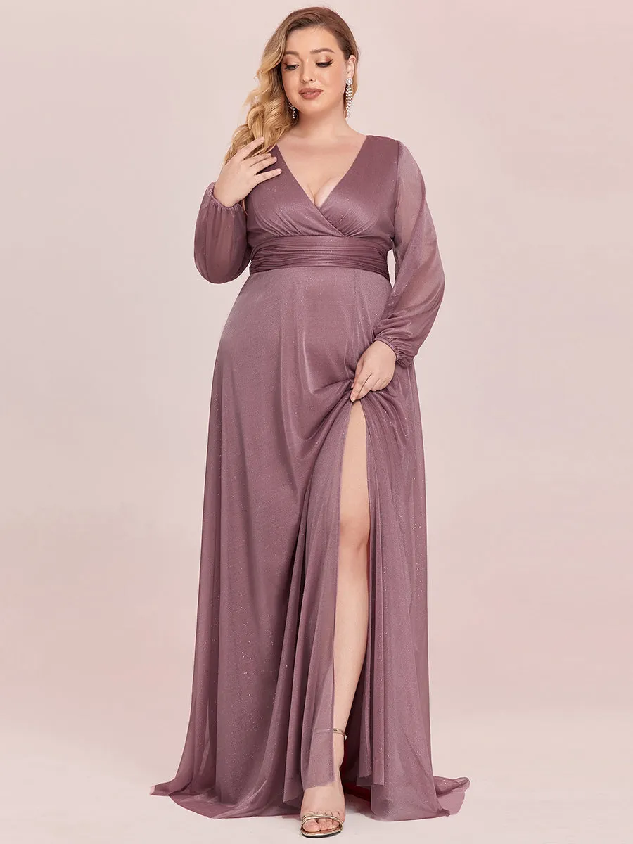 Women's Sexy V-Neck Shiny Wholesale Plus Size Evening Dresses