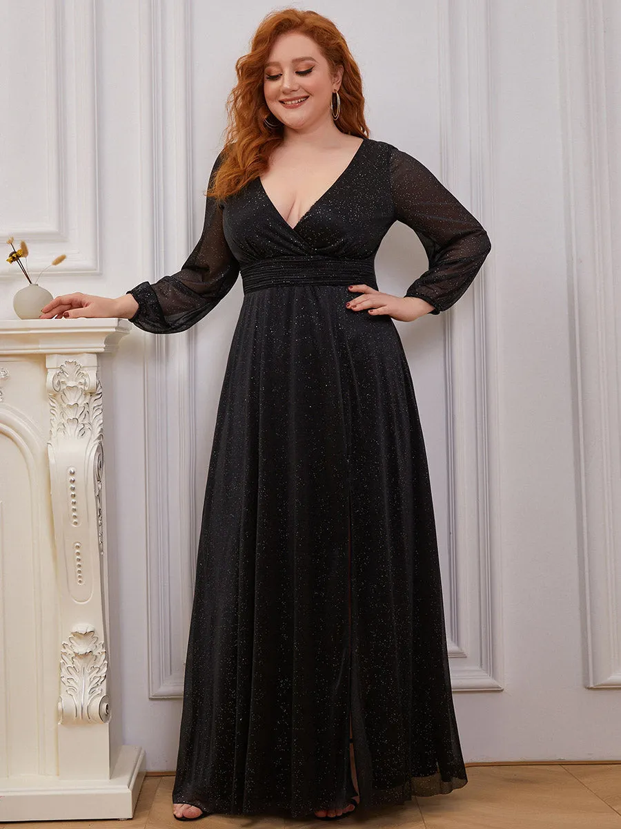 Women's Sexy V-Neck Shiny Wholesale Plus Size Evening Dresses