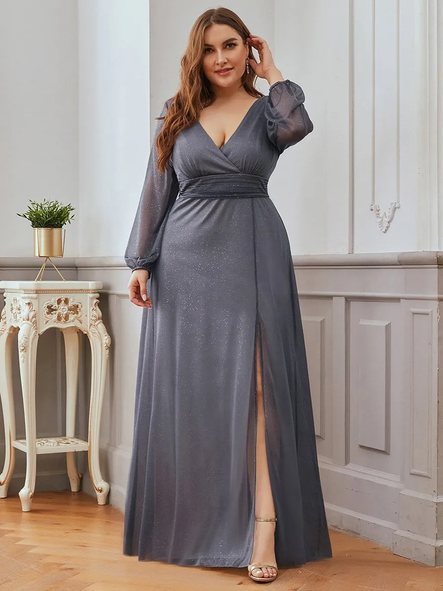 Women's Sexy V-Neck Shiny Wholesale Plus Size Evening Dresses