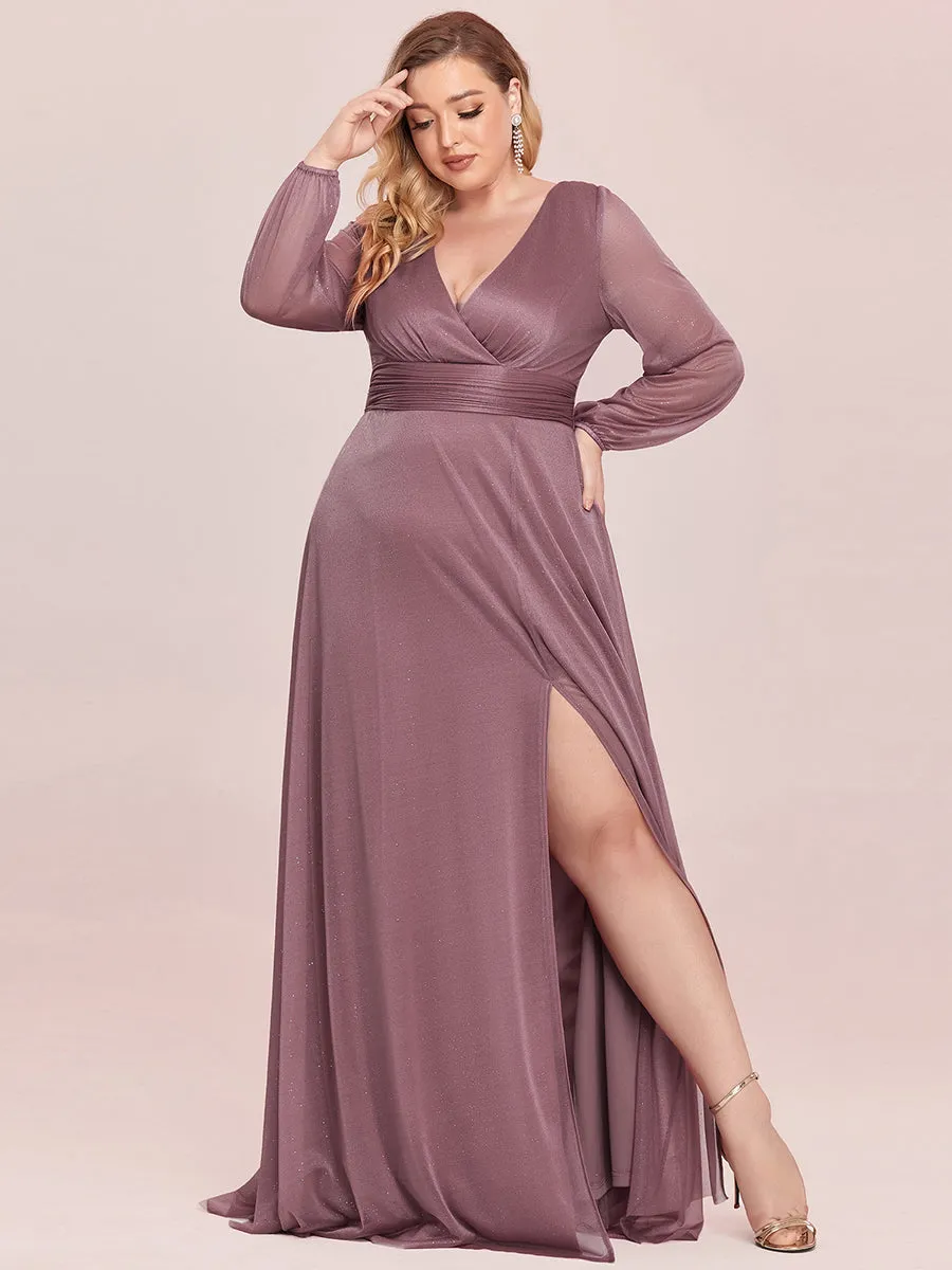 Women's Sexy V-Neck Shiny Wholesale Plus Size Evening Dresses