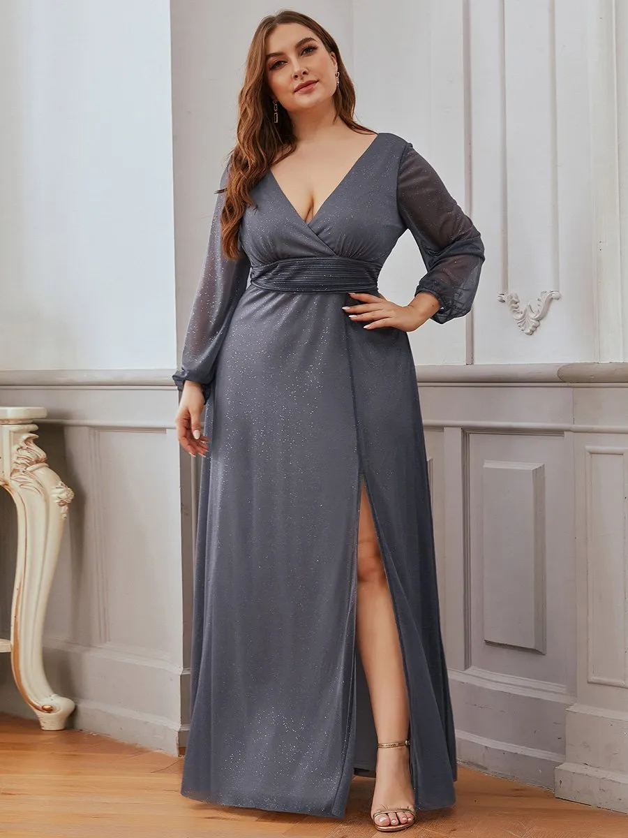 Women's Sexy V-Neck Shiny Wholesale Plus Size Evening Dresses