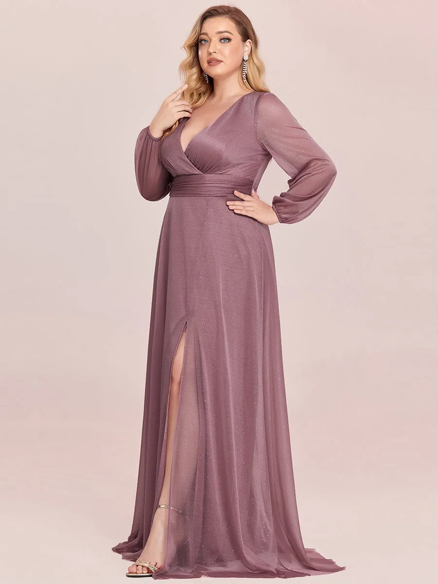 Women's Sexy V-Neck Shiny Wholesale Plus Size Evening Dresses