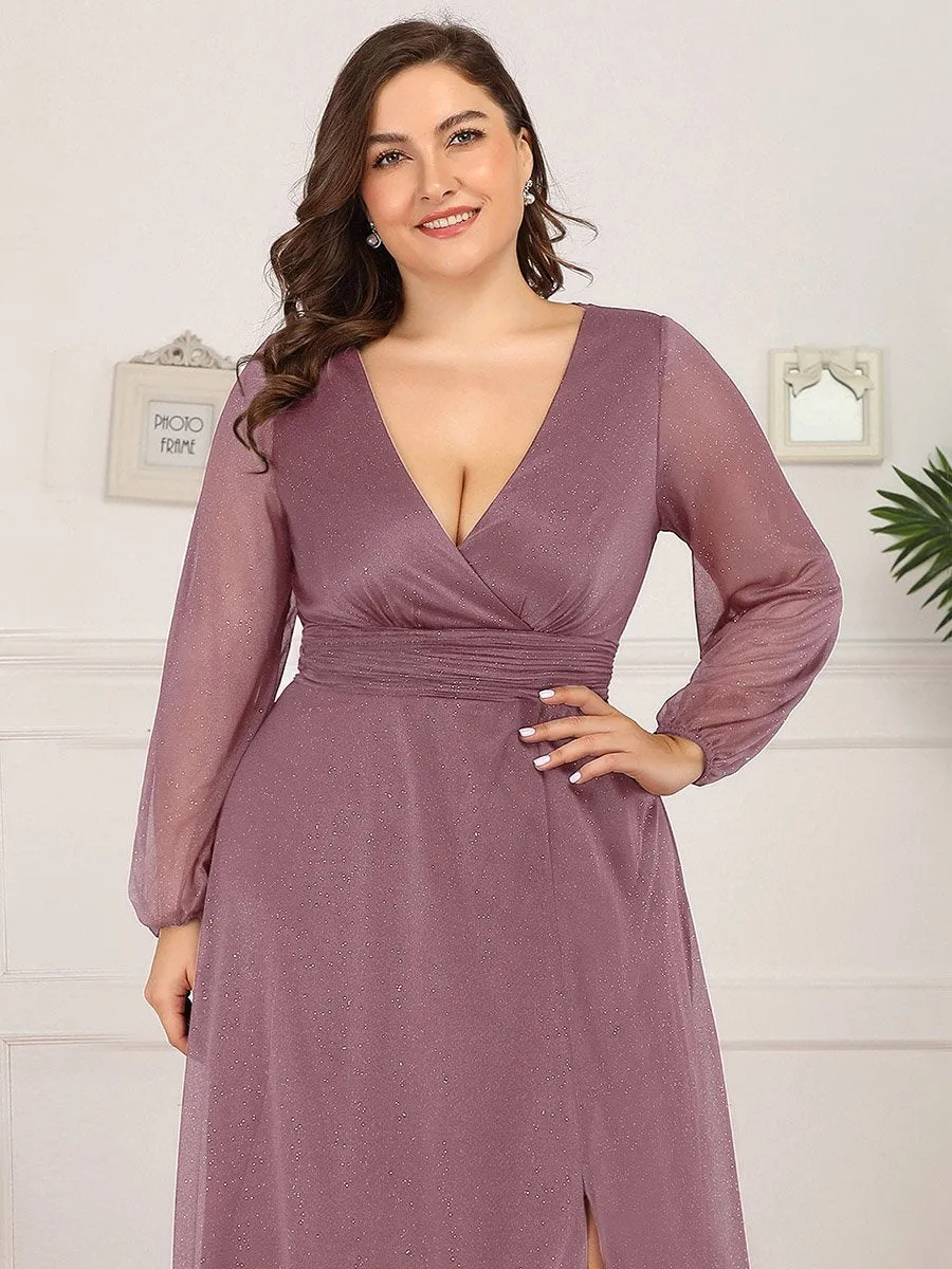 Women's Sexy V-Neck Shiny Wholesale Plus Size Evening Dresses