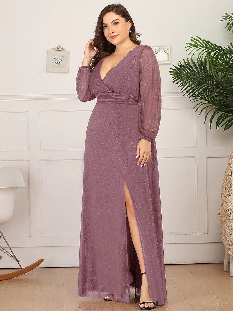 Women's Sexy V-Neck Shiny Wholesale Plus Size Evening Dresses