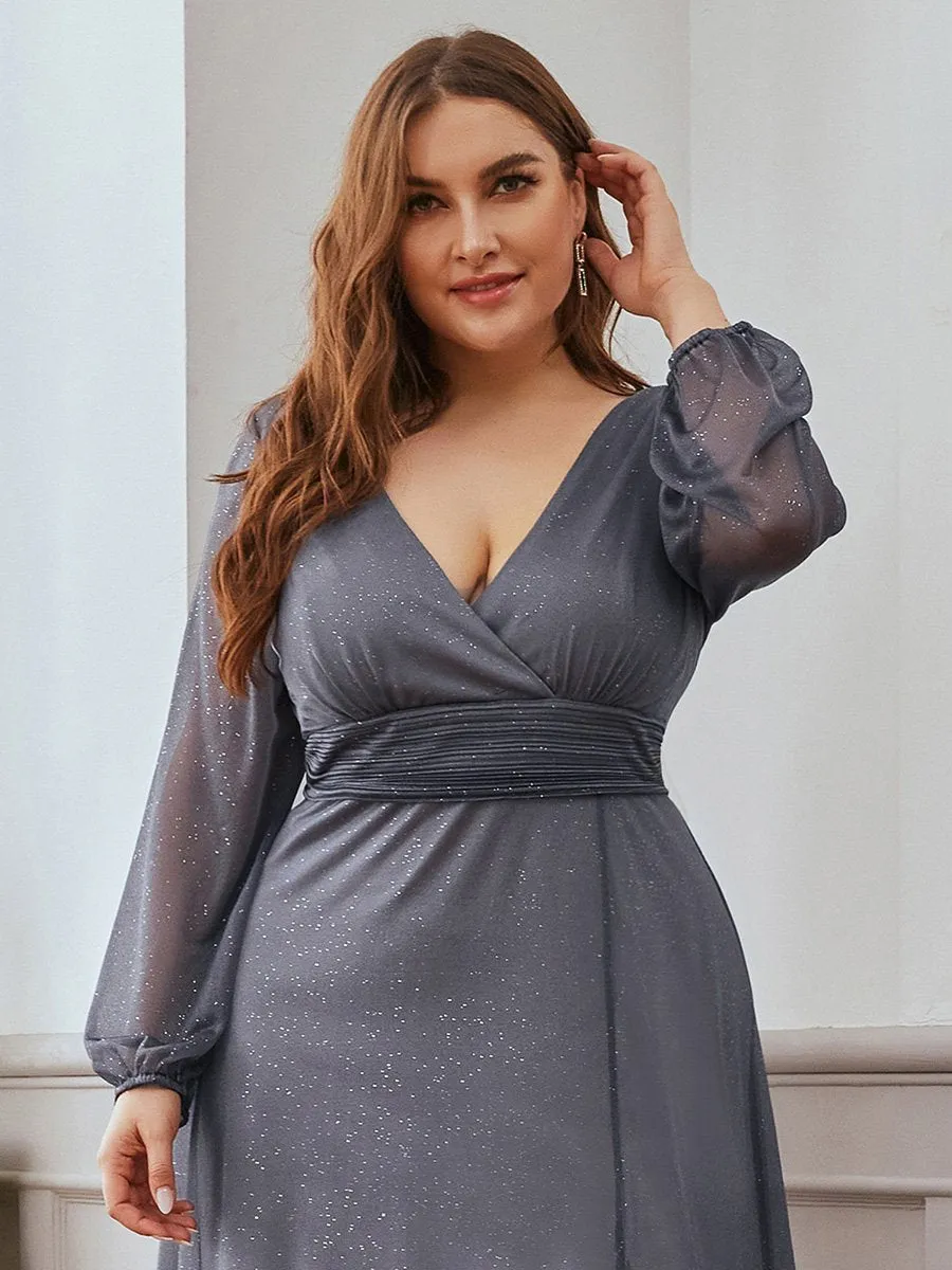 Women's Sexy V-Neck Shiny Wholesale Plus Size Evening Dresses