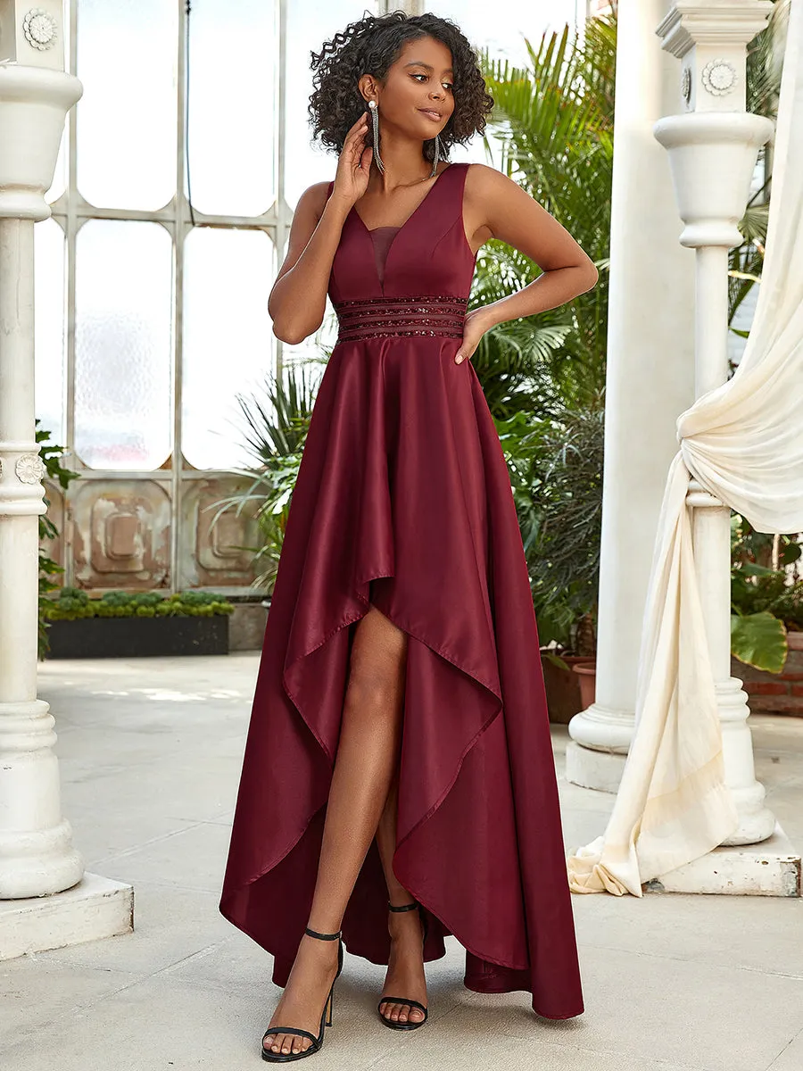 Women's V-Neck Asymmetric High Low Cocktail Wholesale Party Dresses