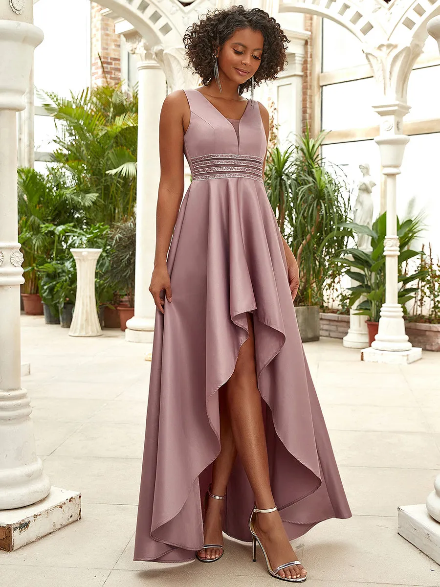 Women's V-Neck Asymmetric High Low Cocktail Wholesale Party Dresses