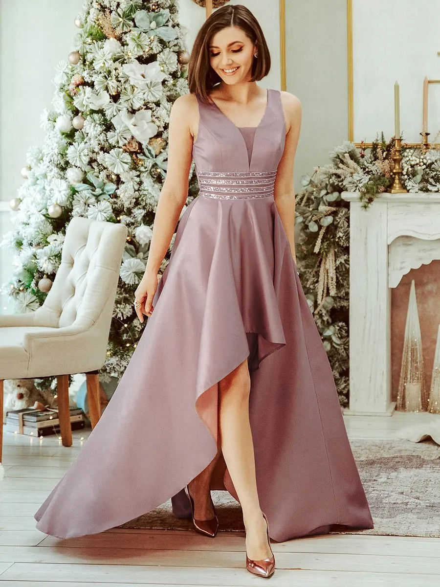 Women's V-Neck Asymmetric High Low Cocktail Wholesale Party Dresses