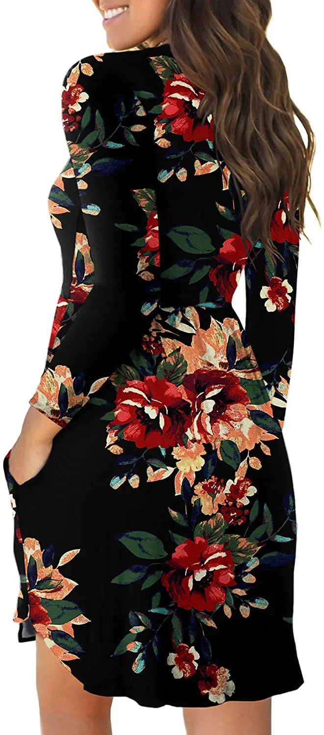 YUNDAI Women Summer Casual Sleeveless Boho Floral Elastic Sundress Loose Swing Short Dress with Pockets